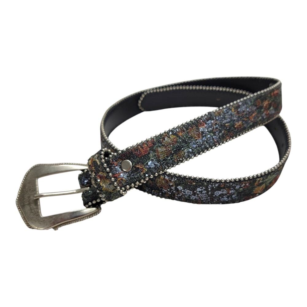 Absolutely Fresh Womens Belt Small Western Glitter Sequin Floral Y2K USA